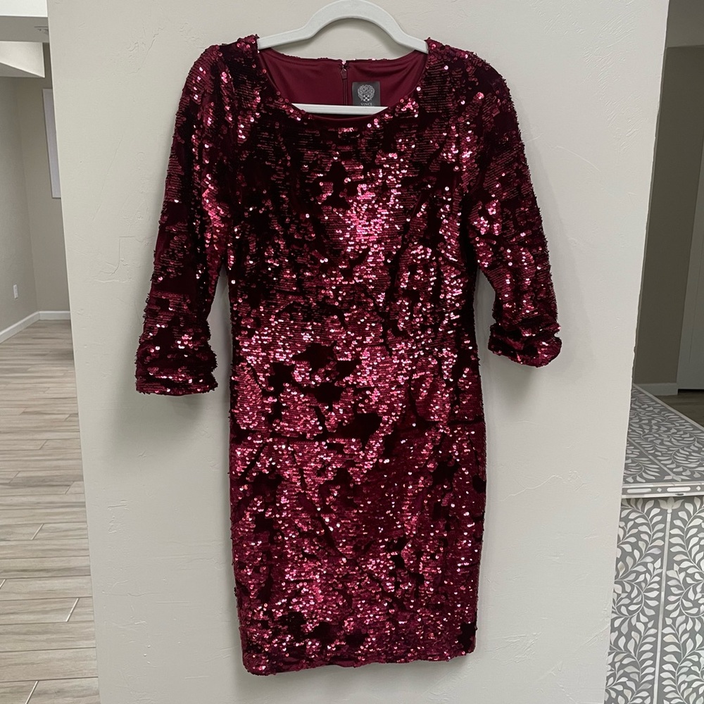 Vince Camuto Red Sequin and Velvet Mini Dress